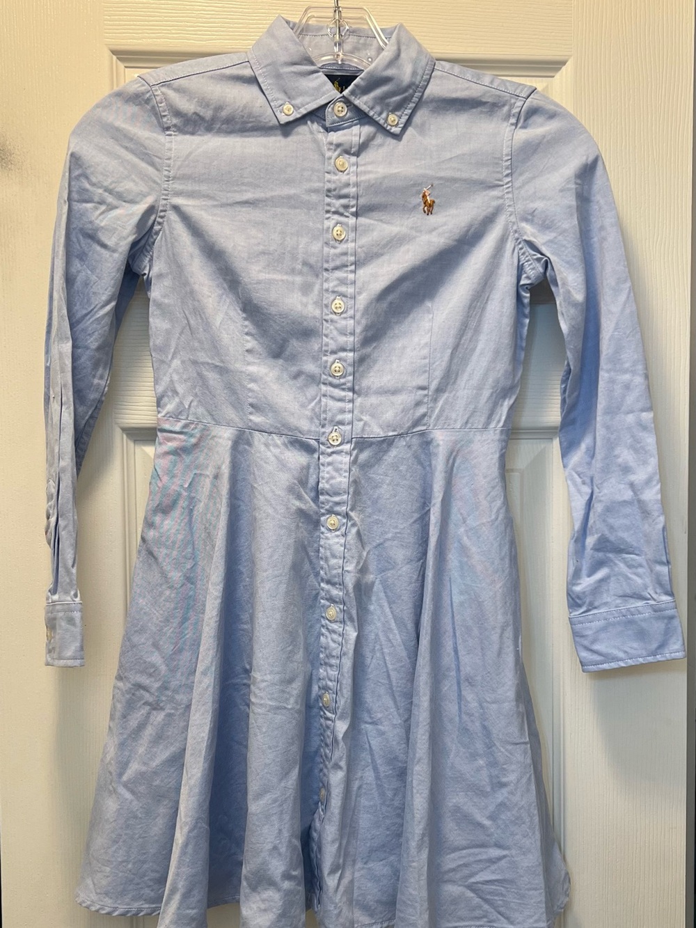 Ralph Lauren Girl’s Light Blue Oxford Button-Front Shirt Dress Size 8